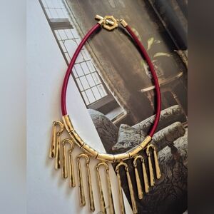 Brooks BROTHERS Gold and Red CORD  Necklace with Dangling Charms